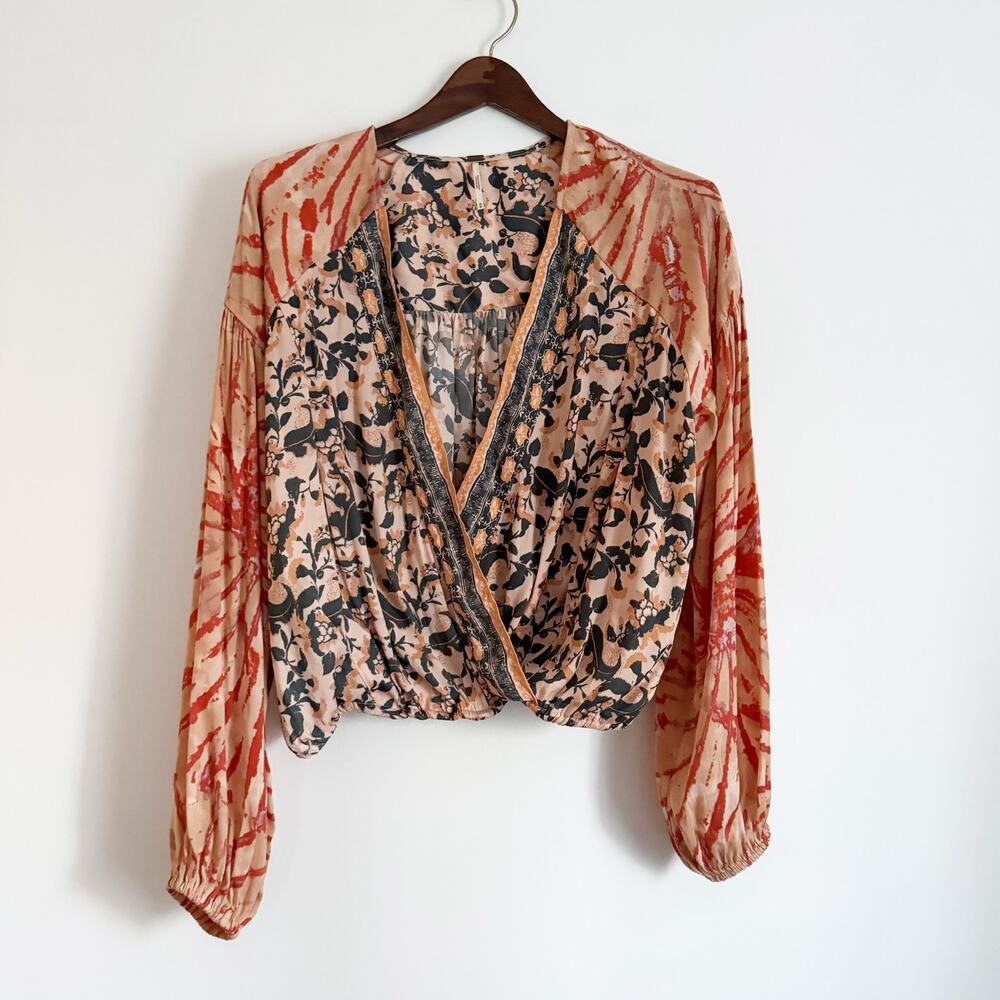 FREE PEOPLE Cruisin Together Mix Print Surplice Top Medium M - Picture 3 of 10
